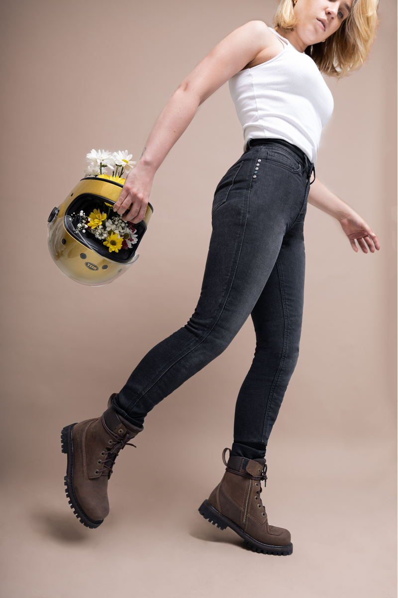 Florida II Slim Fit Washed Black Motorcycle Jeans  | Lady