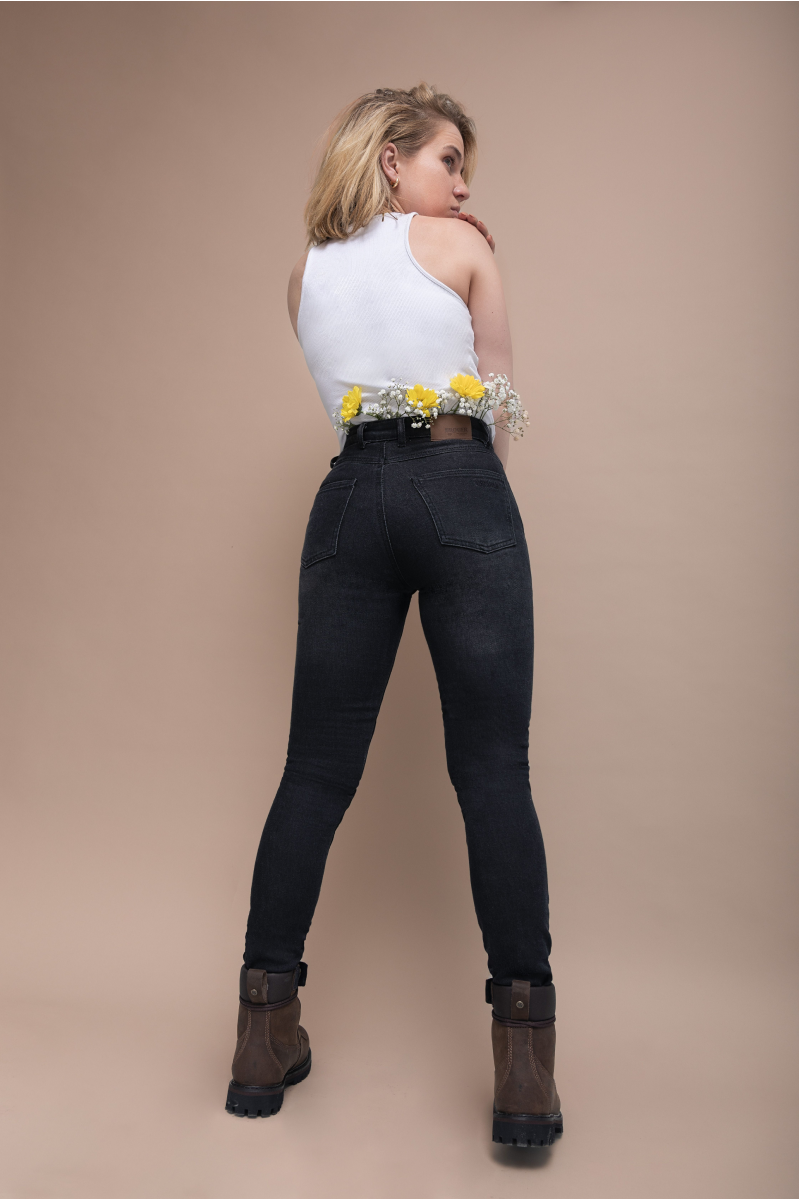 Florida II Slim Fit Washed Black Motorcycle Jeans  | Lady